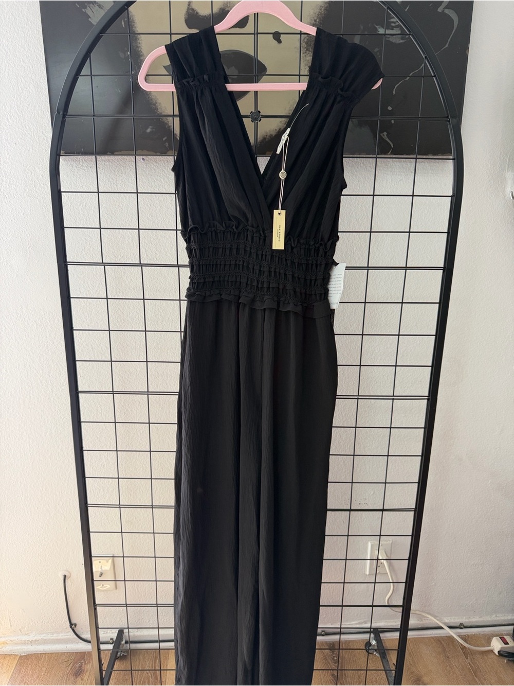 Max Studio Black Sleeveless Smocked Waist Jumpsuit